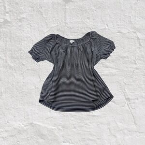 Madewell Texture & Thread Top Women's M Navy White Striped Puff Sleeve Blouse